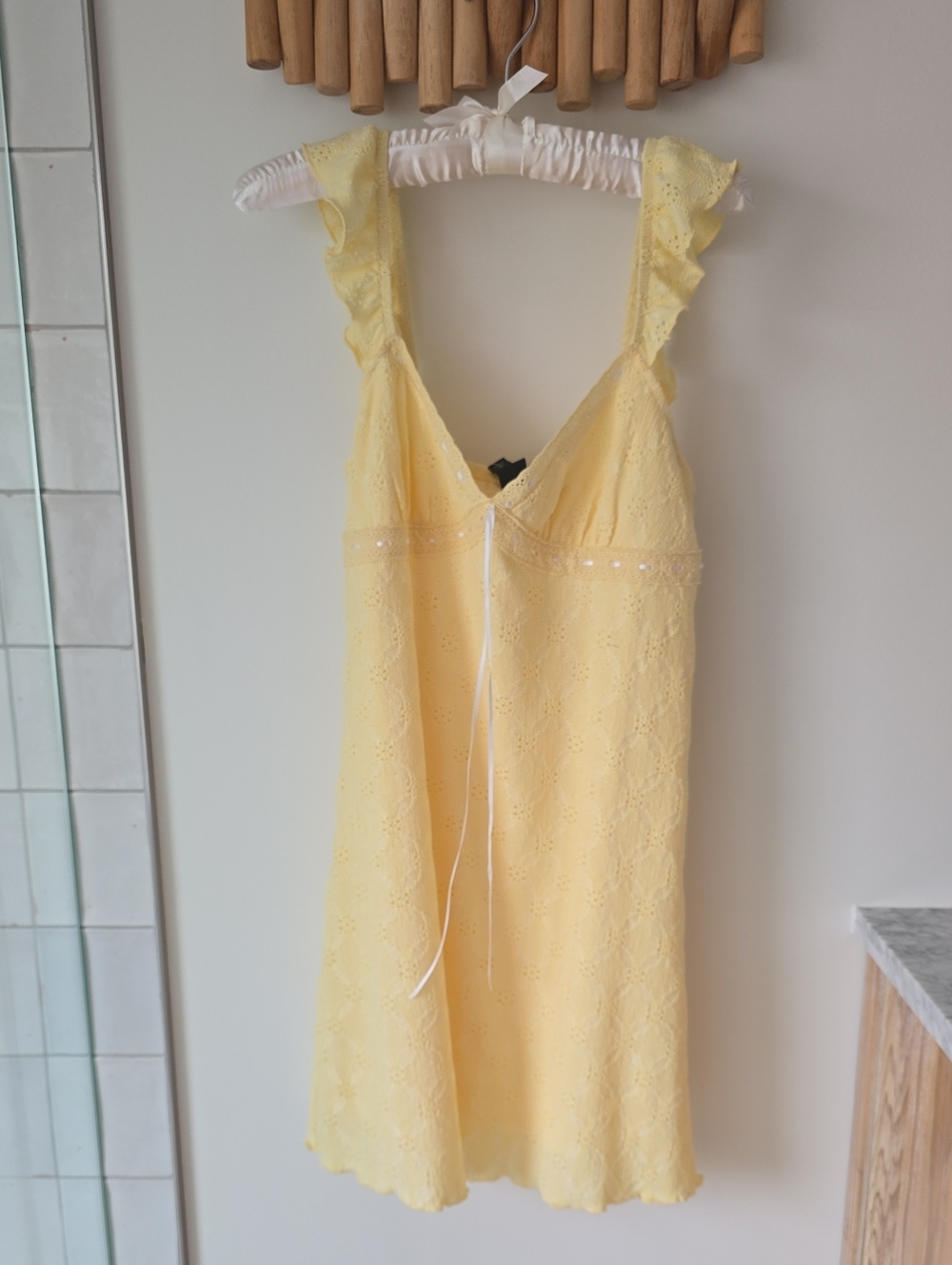 wild fable Yellow Lace Ruffle Strap Nightdress